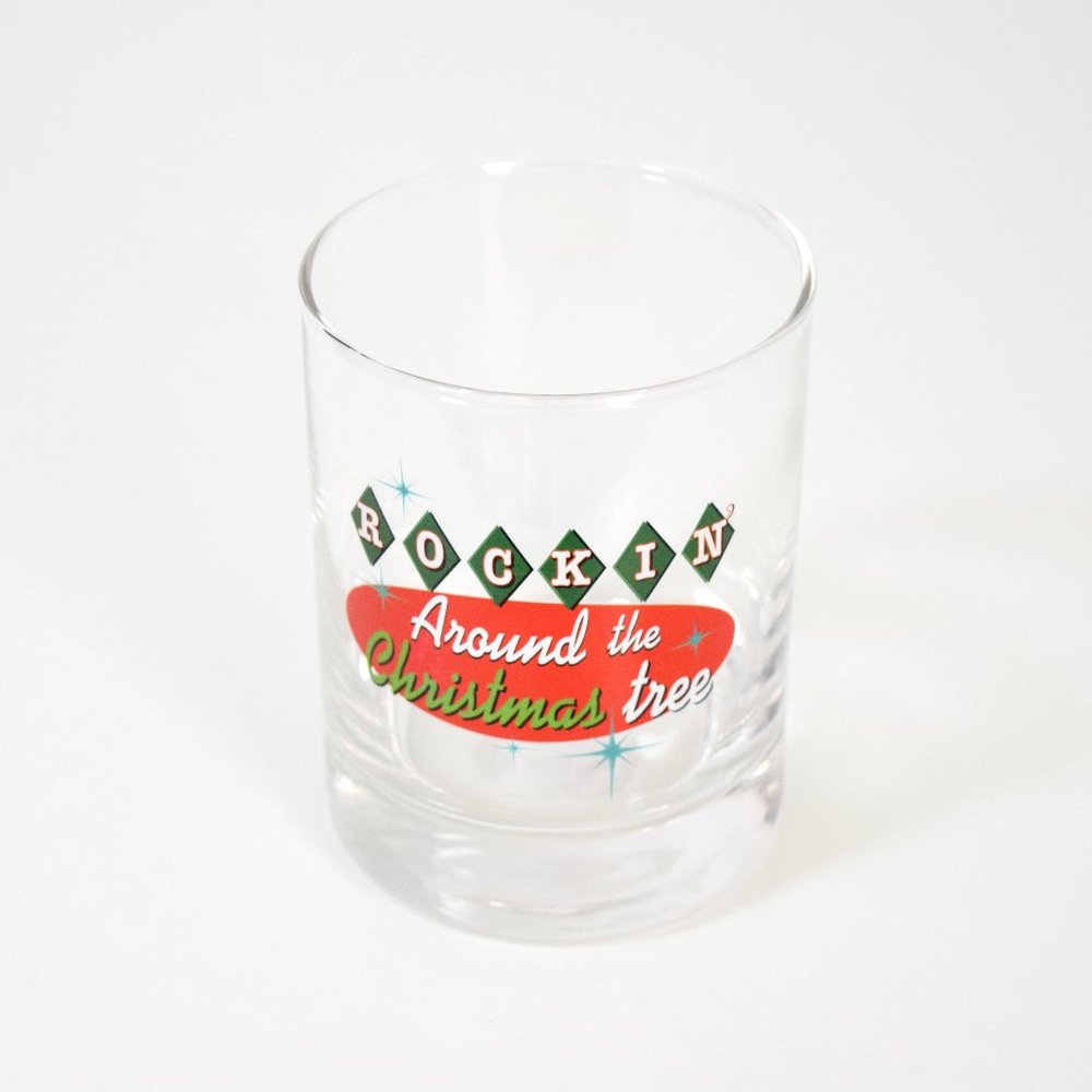 NWT Rockin' Around The Christmas Tree Xmas Holiday Lowball Glass Cup